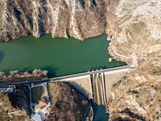 Aerial view of dam of Krichim Reservoir, Bulgaria