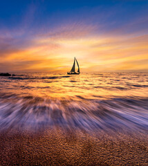 Inspirational Sailboat Sunset Ocean Landscape Vertical