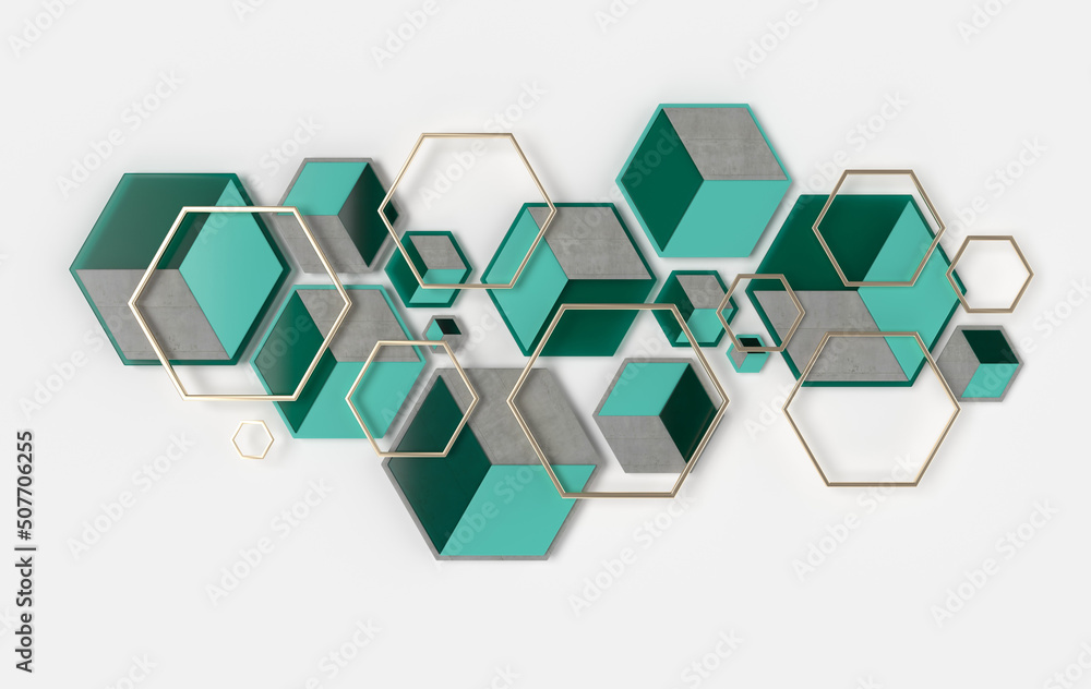 Poster hexagonal abstract background. modern cellular honeycomb 3d panel with hexagons. ceramic tile. 3d wa