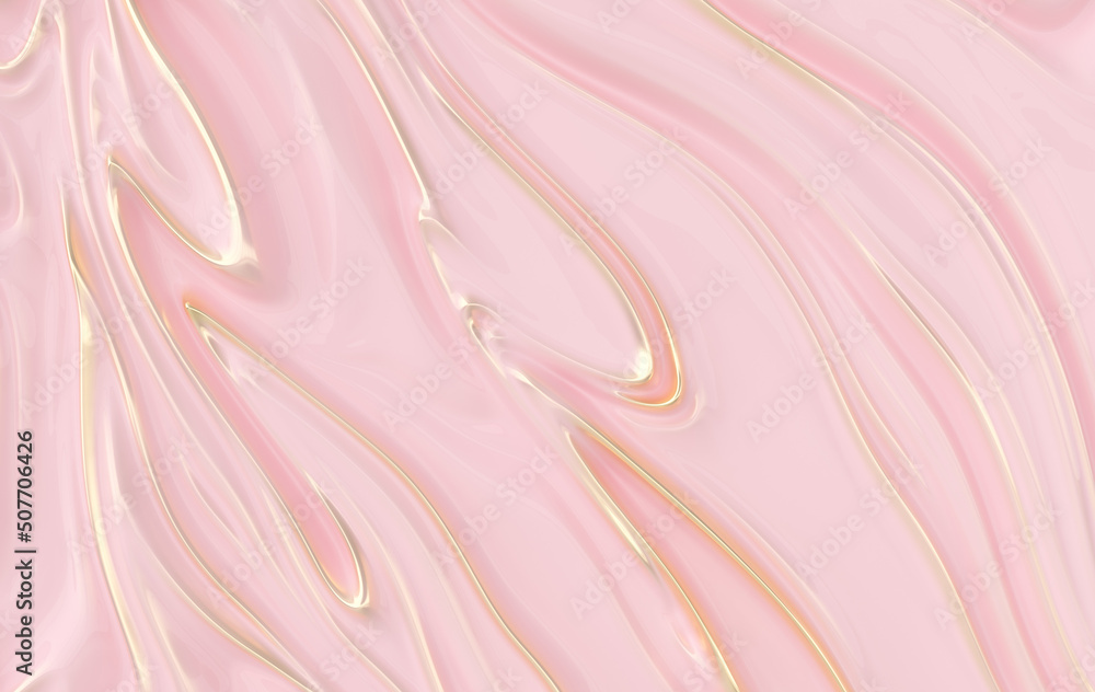 Poster abstract 3d rendering pink and golden fluid waves background