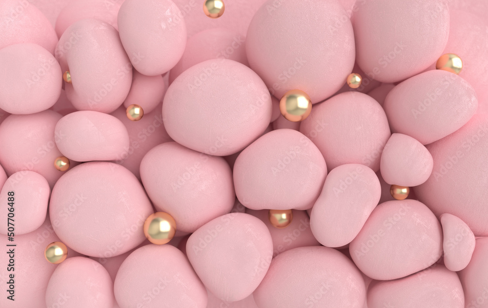 Poster dynamic abstract pastel colored 3d rendering background with soft spheres. blush, eye shadow particl