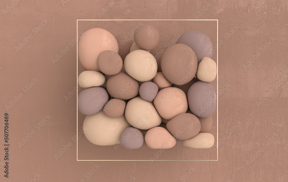 Poster dynamic abstract pastel colored 3d rendering background with soft spheres. blush, eye shadow particl