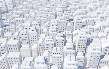 3d rendering cityscape with white paper scyscrappers. Rooftop view panorama with urban architectures