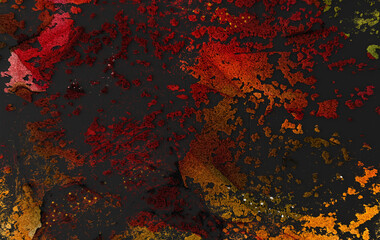 Volumetric abstract grunge background. Dirty cracked 3d rendering colorful surface