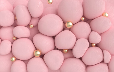 Dynamic abstract pastel colored 3d rendering background with soft spheres. Blush, eye shadow particles