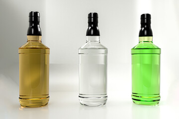 3D rendering - Three exclusive bottle of alcohol isolated on white background high quality details