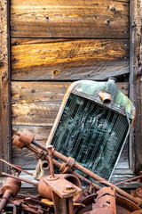 Green oxidation on an old rusty car radiator