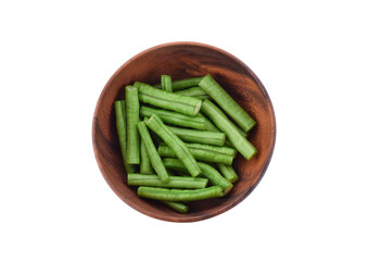 Green beans isolated on white background.Top view