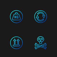 Set line Bones and skull warning, Temperature wash, Weight and Recycle symbol. Gradient color icons. Vector