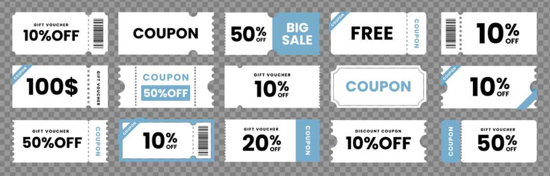 Various coupon promotion illustration set. coupon set, coupons, discount coupon, gift voucher, coupon book. Vector drawing. Hand drawn style © Design Present