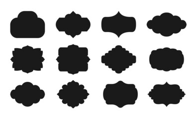 Label set, flat style. Contour frame for text, sale info, certificate, blank. Empty sticker template for pack. Outline retro border design. Decorative vintages frames for labels and invitation cards