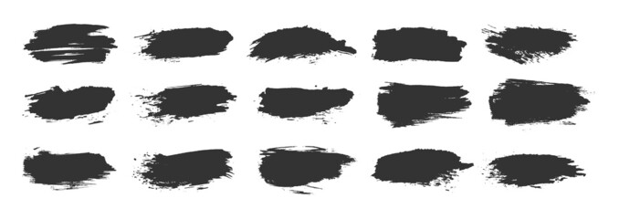 Ink paintbrush grunge texture black silhouette set. Dab paint dirty ripped shape brush element backdrop text print fabric ad sign business card. Pattern dry cup marker texture caligraphy line isolated
