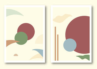 Creative minimalist abstract with retro colors circle leaves Design for wall decoration, postcard, poster, brochure
