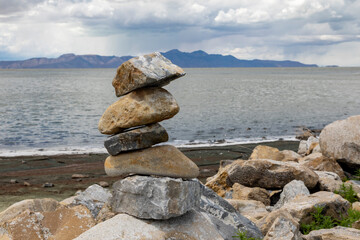 Fototapeta na wymiar Zen rocks on Beach