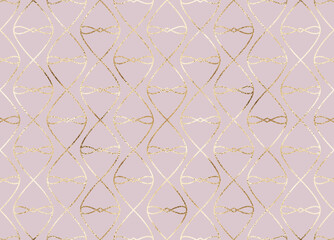 Abstract ornament seamless pattern with gold geometric shape stripes.