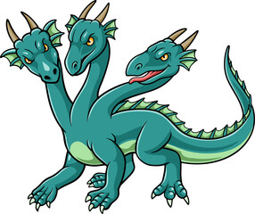 Cartoon cute three headed dragon