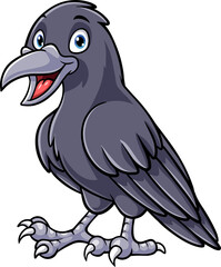 Cartoon happy crow on white background