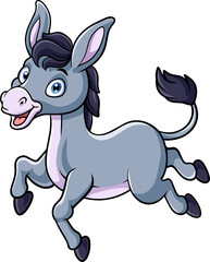 Fototapeta na wymiar Cartoon happy donkey running on white background