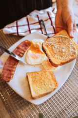 Breakfast with bacon and eggs