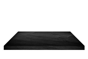 Empty top of black stone shelves on white background.