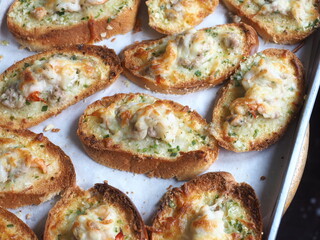 savory toast in baking tray