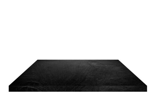 Empty top of black stone shelves on white background.