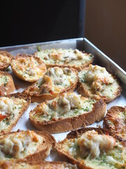 garlic, cheese and shrimp savory toast