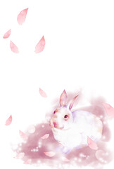 水彩のうさぎと花びら　はがきサイズ