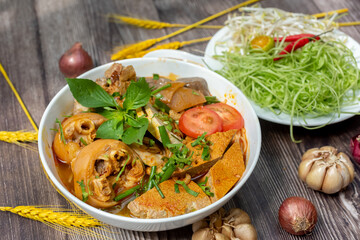 Vietnam traditional street food bun rieu cua crab rice noodle soup bowl