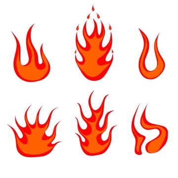 Collection of fiery red fire icons. Isolated on a white background. Vector illustration. Great for web logos, animation creation and other design needs.
