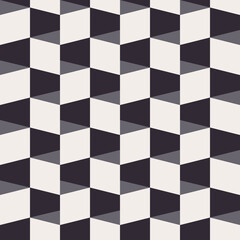 Vector isometric square box shape black and white color background. Dimensional checkered seamless pattern design. Use for fabric, textile, interior decoration elements, upholstery, wrapping.