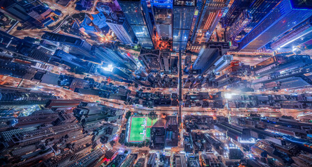 Hong Kong city at night from aerial view  