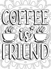 Hand-drawn coloring page for kids and adults. Coffee cup and flowers. A beautiful drawing for girls with patterns and small details. Pictures to color. Vector