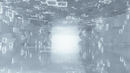 Portal or tunnel with white cubes 3D render