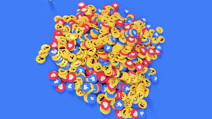 Social media unique design emojis and likes 3D render