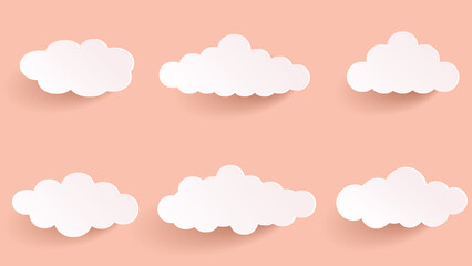 Set of six different clouds on a twilight background 