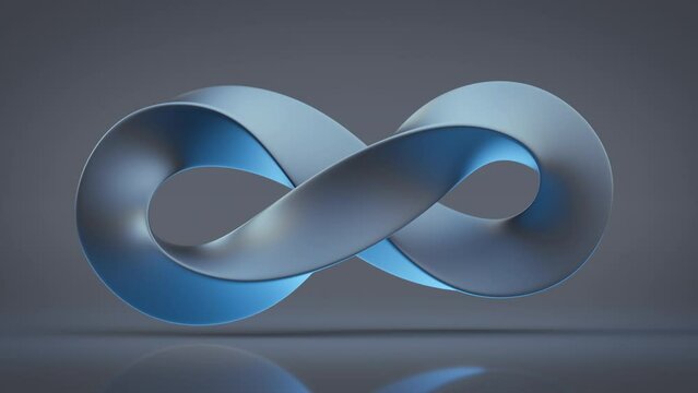 Blue Infinity symbol. Seamless loop 3D render animation