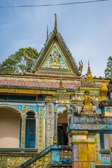 Fototapeta premium view of Chikaeng Krom pagoda in Tri Ton town, one of the most famous Khmer pagodas in An Giang province, Mekong Delta, Vietnam. Travel and religious concept.