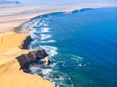 Drone picture of Paracas national Park in Peru