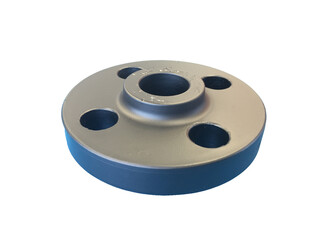 Carbon steel slip on flange type was connected to pipe by welding, white background.