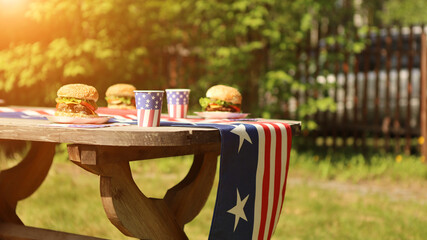 Independence day. US holiday. Outdoor. Family dinner - obrazy, fototapety, plakaty
