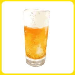 手描き水彩のグラスビールイラスト