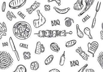 grill and bbq seamless pattern made in vector