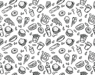 fast food seamless vector pattern - obrazy, fototapety, plakaty