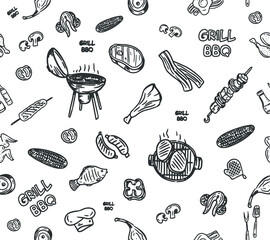 grill and bbq seamless pattern made in vector