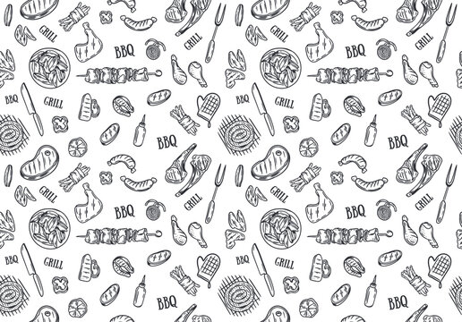 grill and bbq seamless pattern made in vector