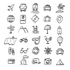 Fototapeta premium travel icon set illustration vector hand drawn isolated on white background line art.