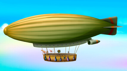 Big cartoon flying green airship © multipedia