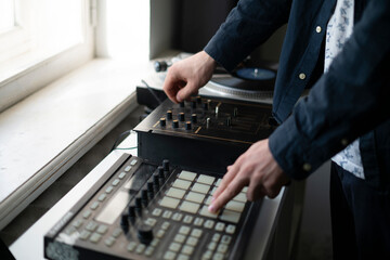 making music at home studio with digital equipment, hobby occupation