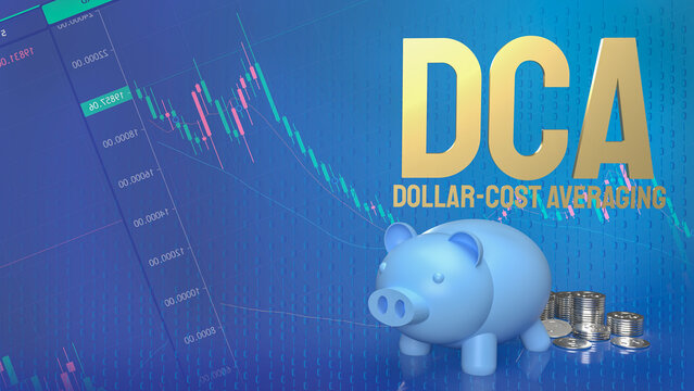 The piggy bank and coins for dca or Dollar Cost Averaging on business background  3d rendering